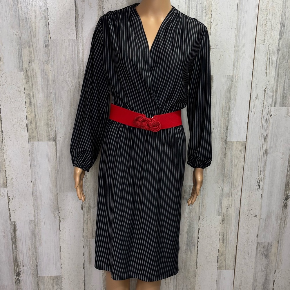 Vintage Striped Long Sleeve Belted Dress